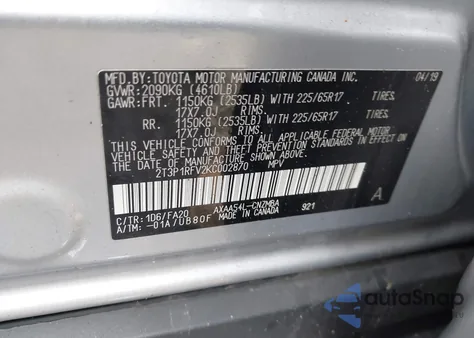 2019 Toyota Rav4 Xle z USA, uszkodzony, nr VIN 2T3P1RFV2KC002870